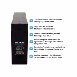 Bateria AGM Frontal AOKLY FT12-200 12V 250AH - Imagen 3