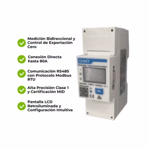 Smart Meter Chint  DDSU-666 CI.1 0.25A~5A 80Amax 1P 230V Medición Directa hasta 12kW - Imagen 5
