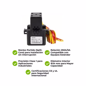 CT Acrel  250A/5A AKH-0.66/K-Φ24 Sensor Corriente Núcleo Partido - Imagen 4